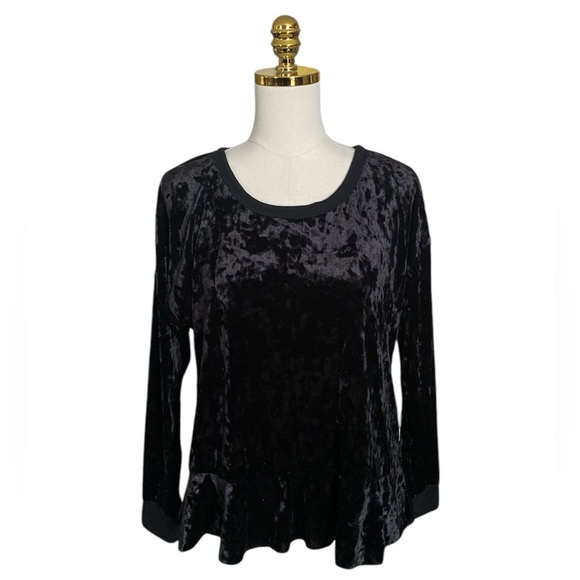 BETSY JOHNSON | Elegant Black Crushed Velvet Women's Sleep Peplum Top Size L - Picture 1 of 7